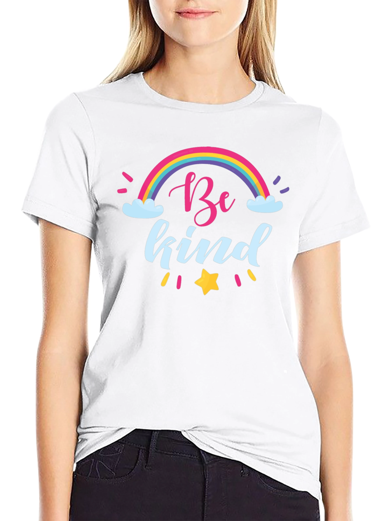 Be Kind Rainbow T-Shirt - Black Crew Neck Tee