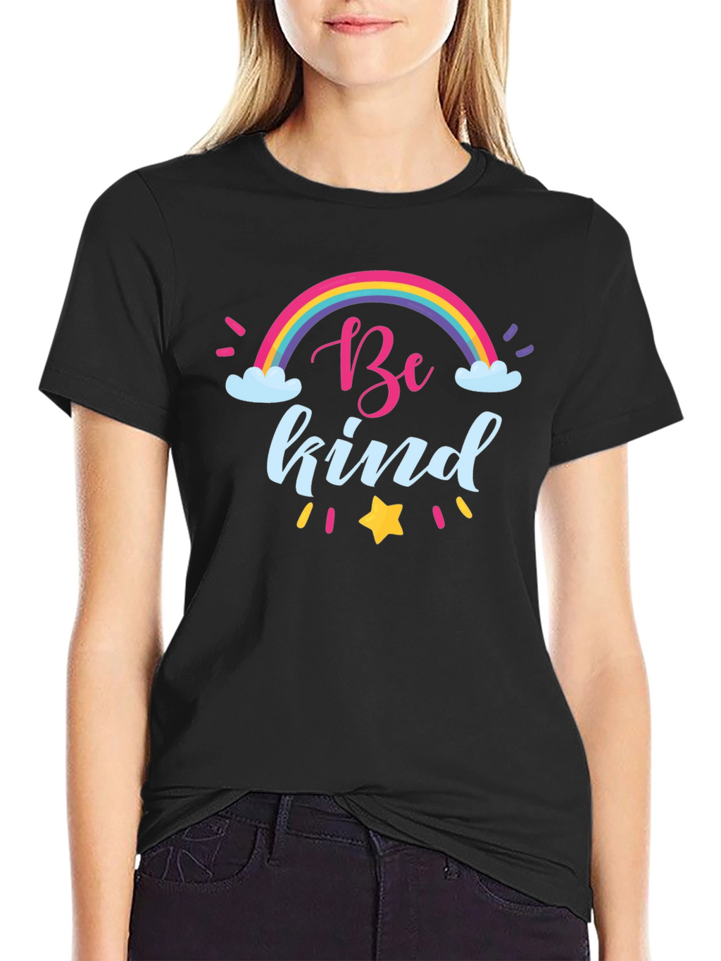 Be Kind Rainbow T-Shirt - Black Crew Neck Tee