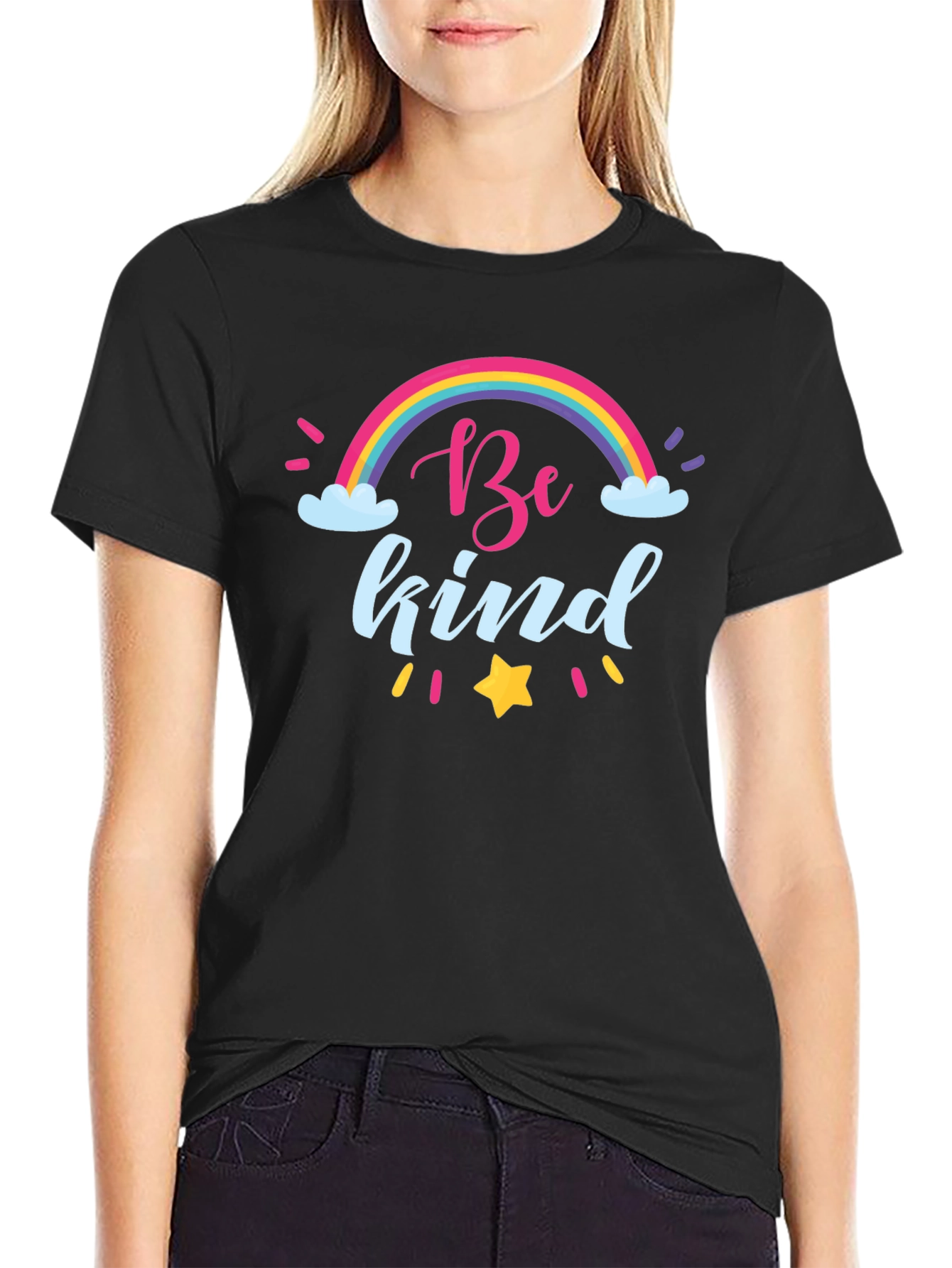 Be Kind Rainbow T-Shirt - Black Crew Neck Tee