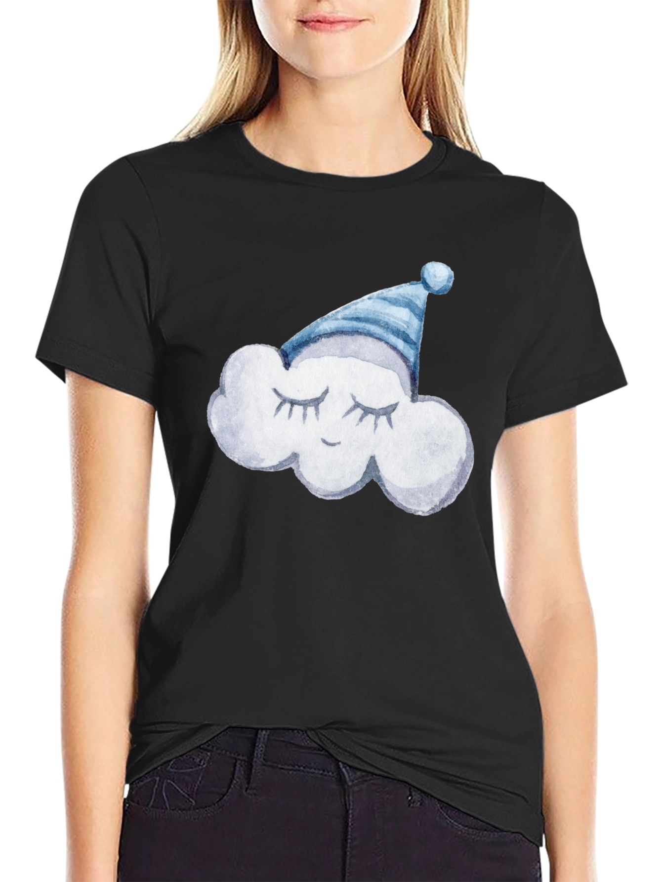 Dreamy Cloud Tee: Soft Black Cotton T-Shirt