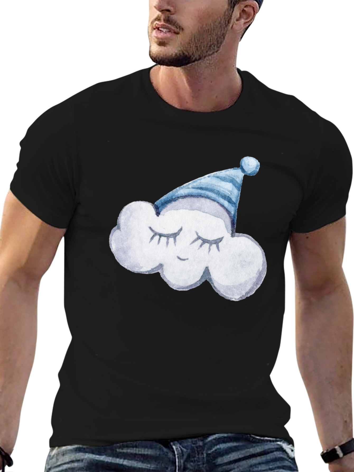 Dreamy Cloud Tee: Soft Black Cotton T-Shirt