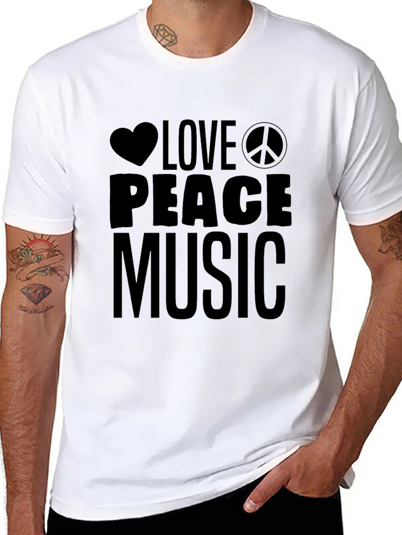 Love Peace Music T-Shirt - Black Graphic Tee