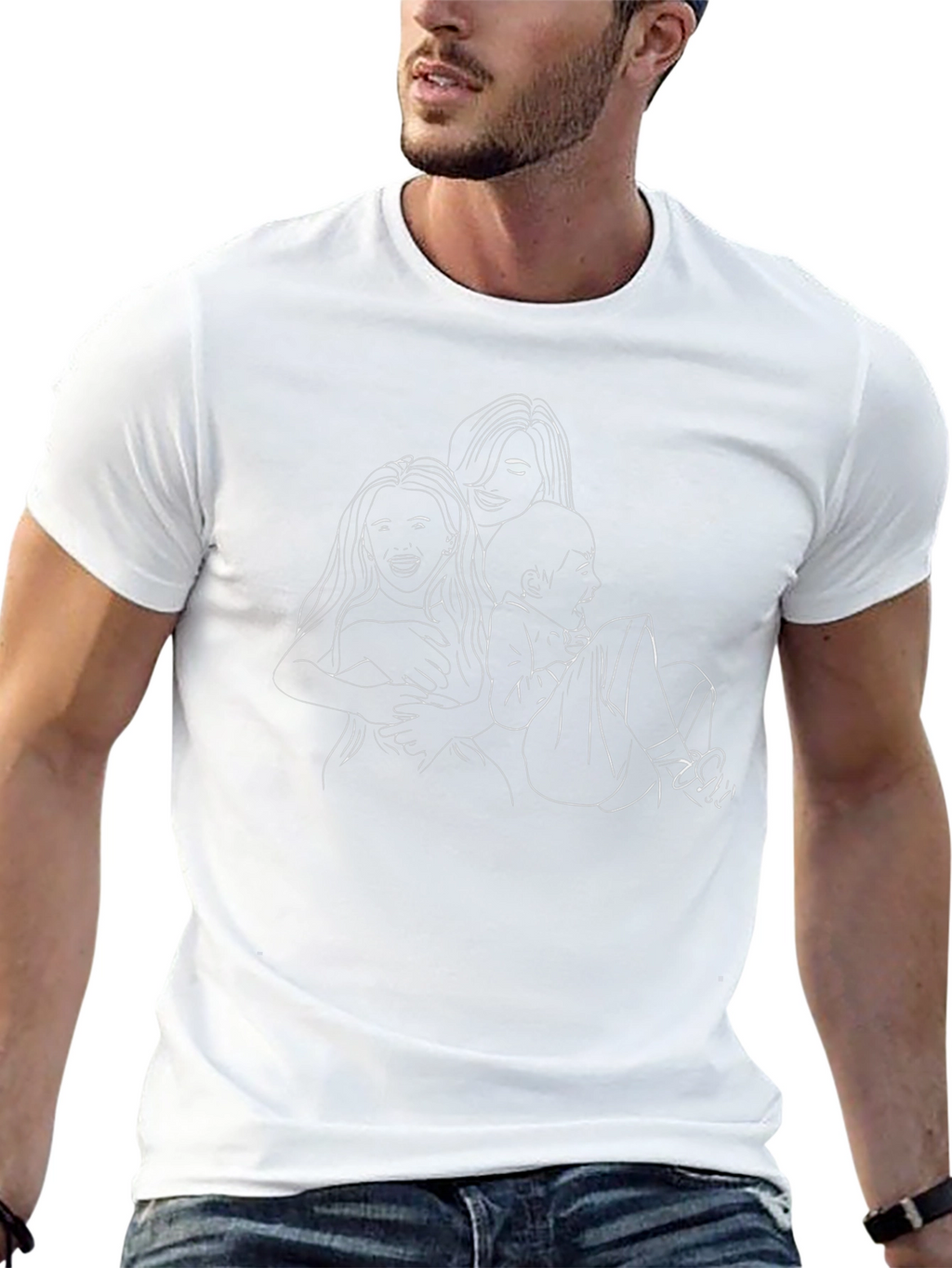 Black T-Shirt with Family Illustration