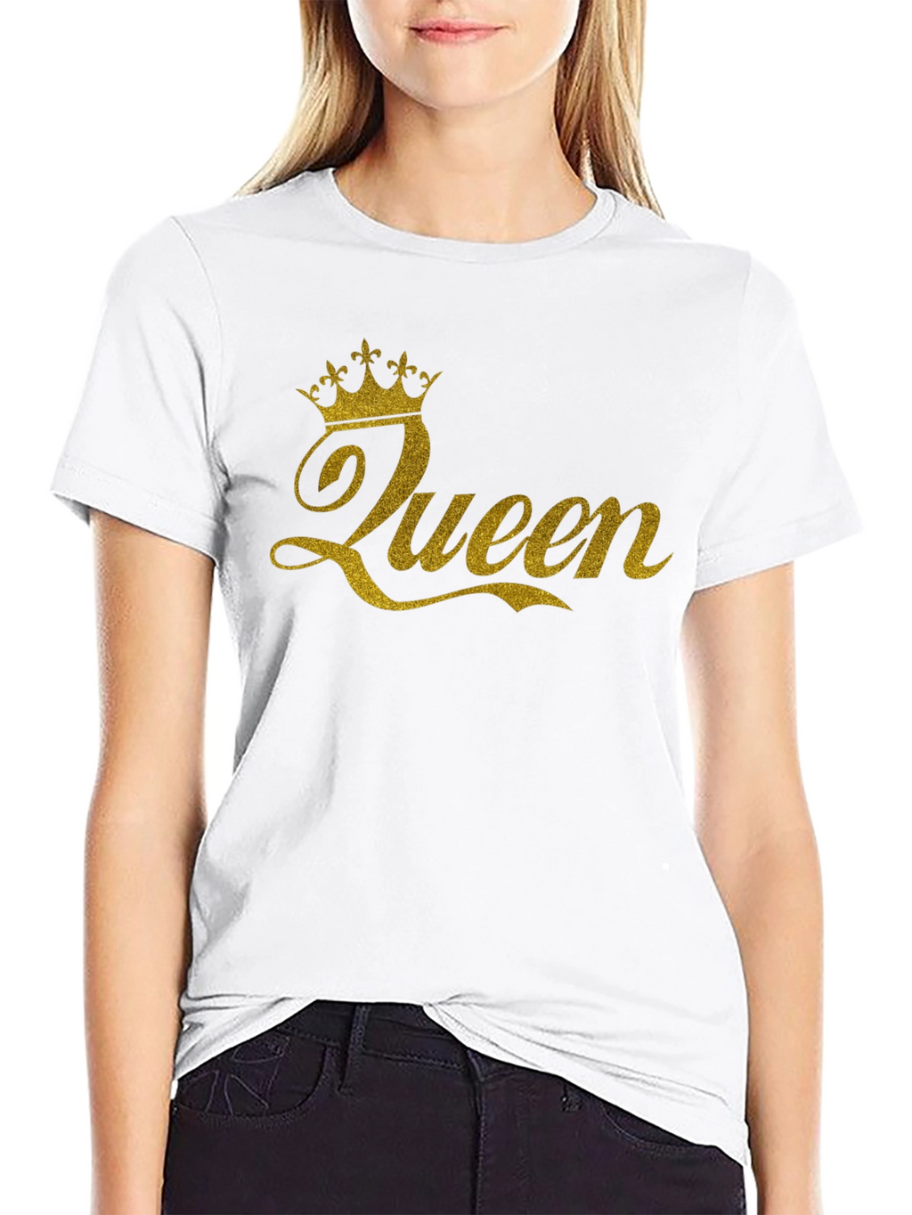 Queen Crown Gold Glitter Black T-Shirt