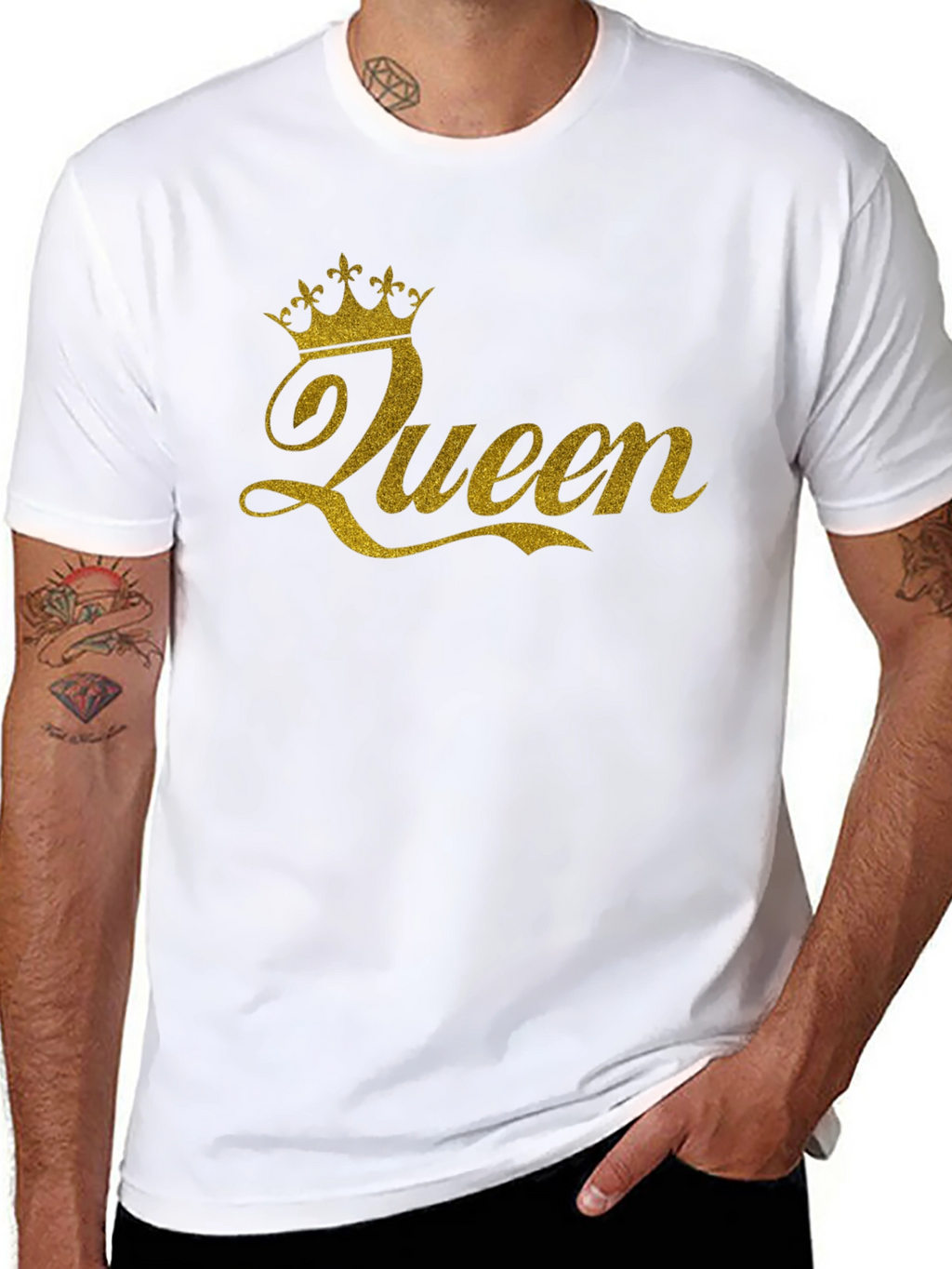 Queen Crown Gold Glitter Black T-Shirt