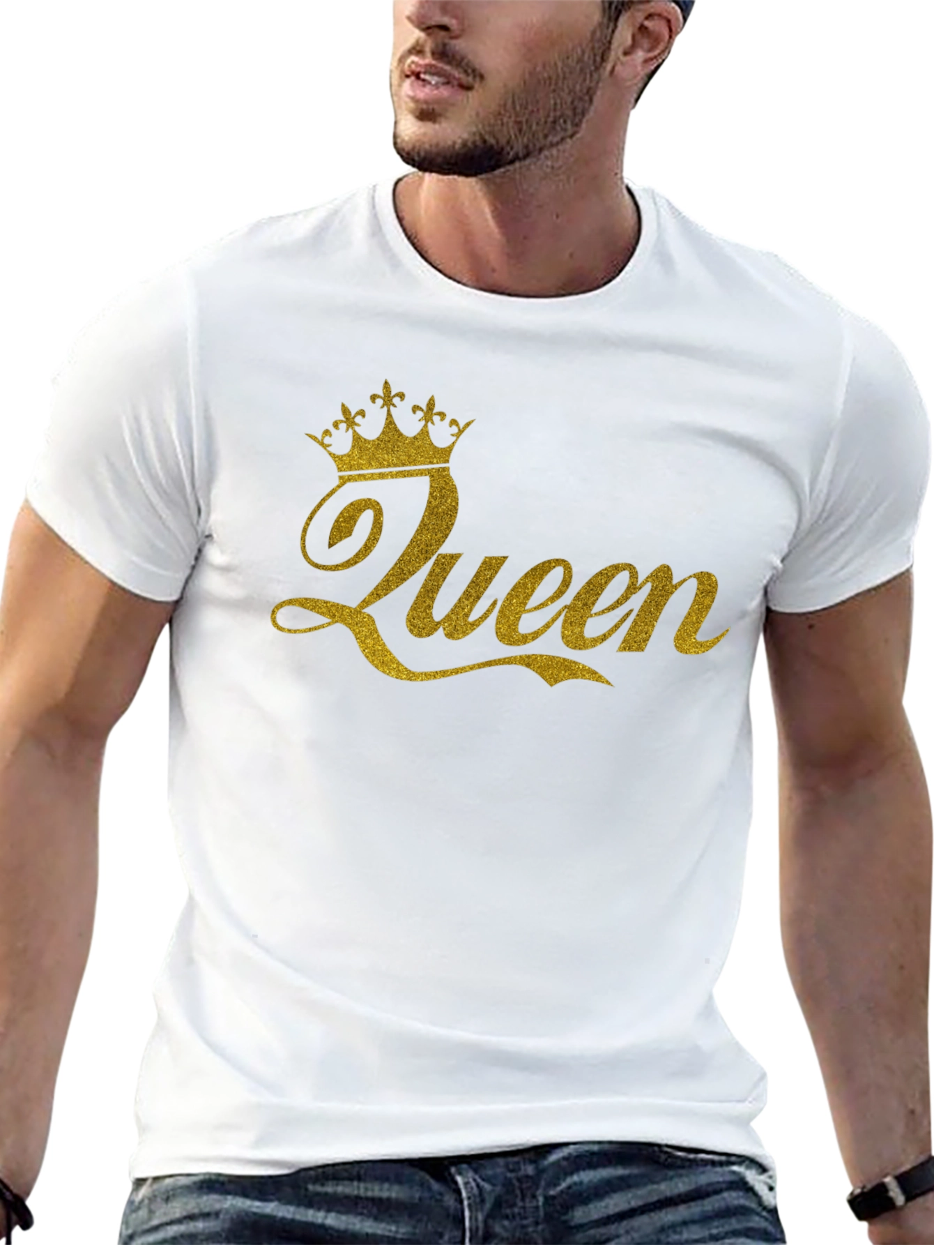 Queen Crown Gold Glitter Black T-Shirt
