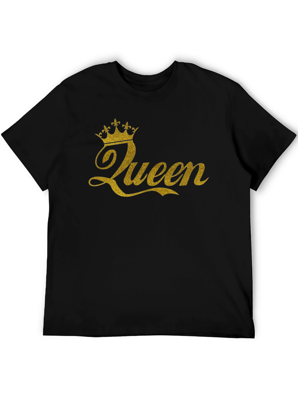 Queen Crown Gold Glitter Black T-Shirt