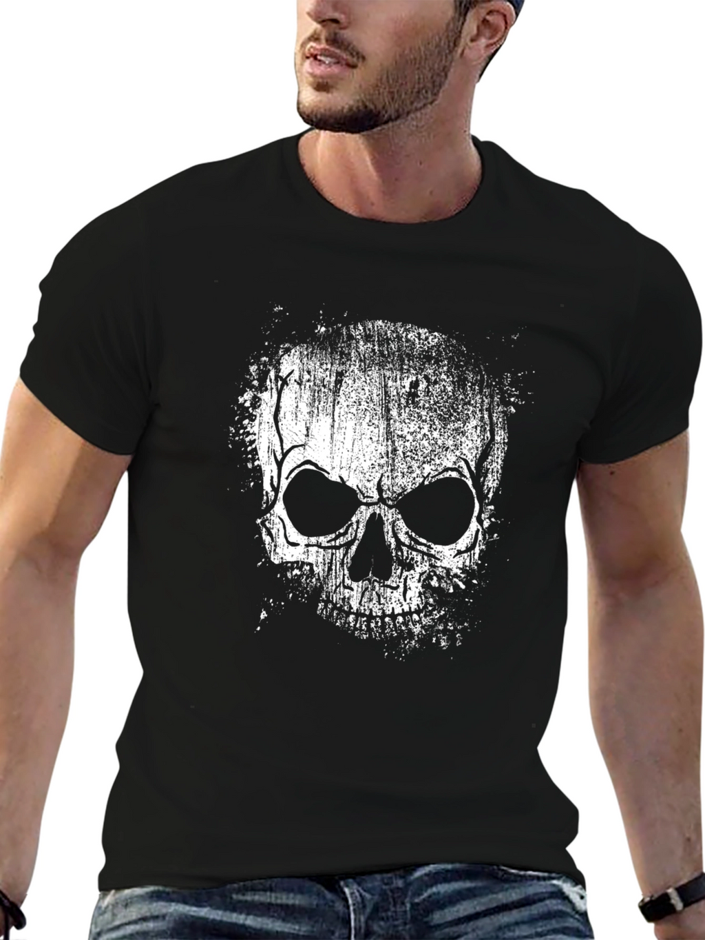 Grungy Skull Graphic Tee - Mens Black T-Shirt