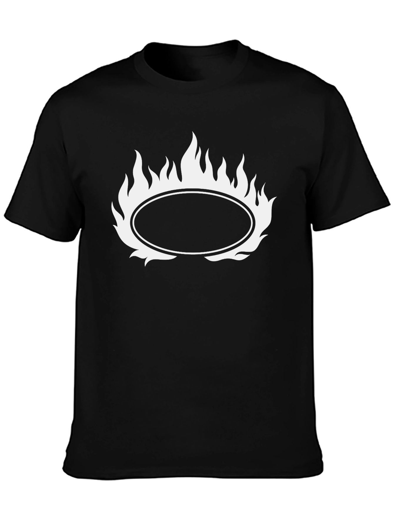 Black T-Shirt with Flaming Oval Graphic