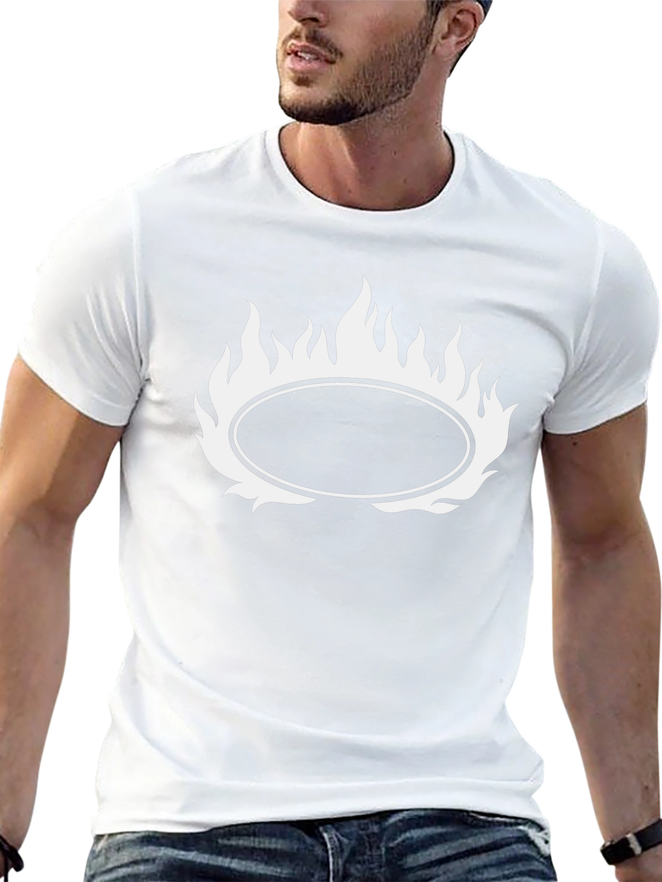 Black T-Shirt with Flaming Oval Graphic