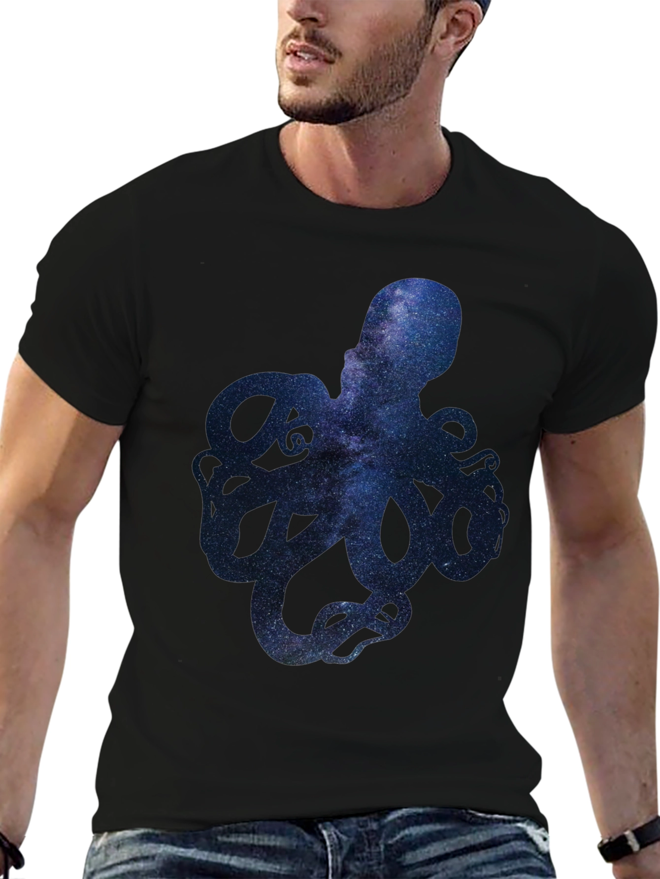 Galaxy Octopus Graphic Print Mens T-Shirt