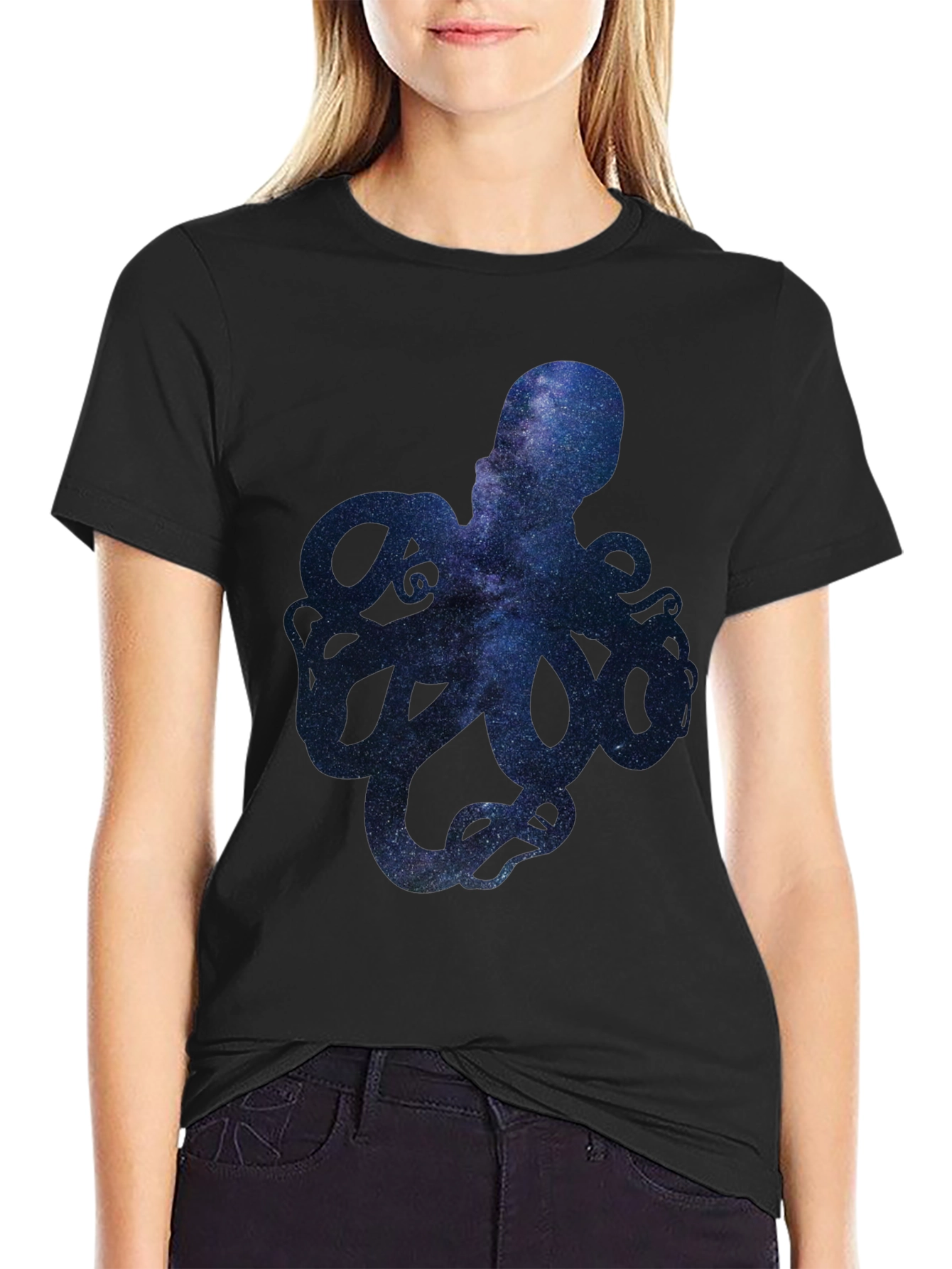 Galaxy Octopus Graphic Print Mens T-Shirt