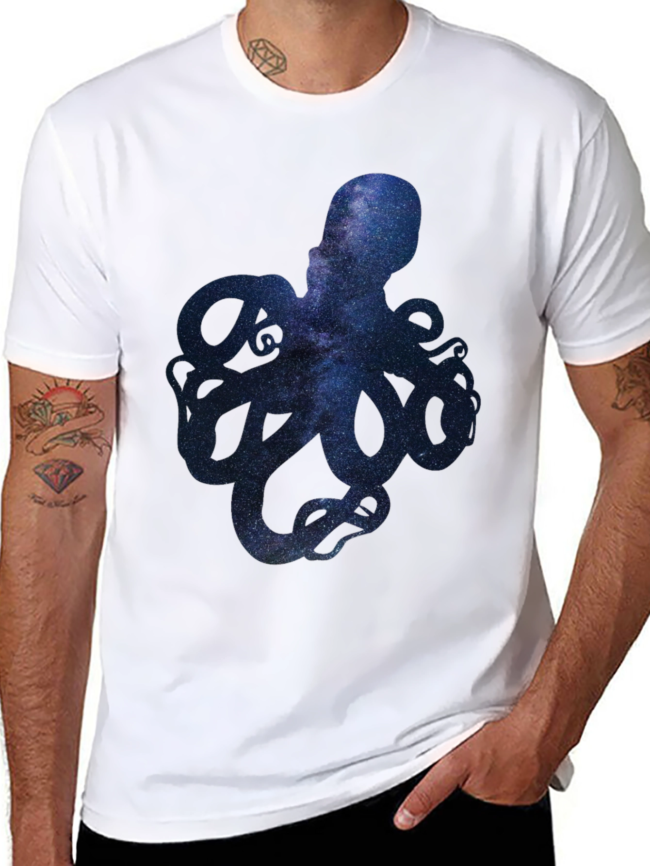 Galaxy Octopus Graphic Print Mens T-Shirt