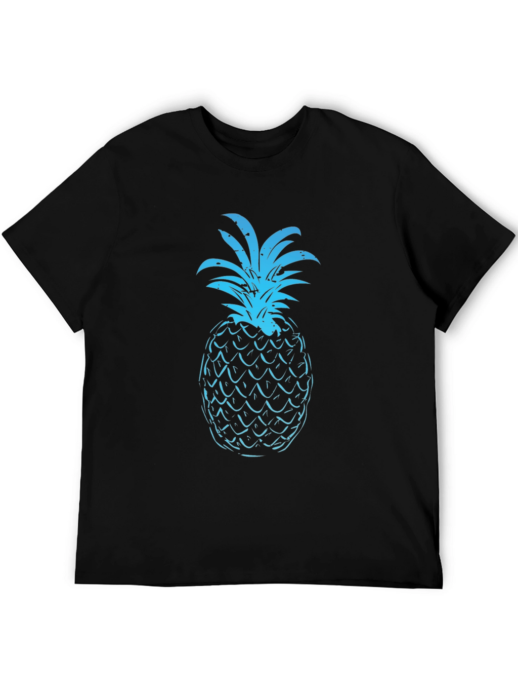 Blue Pineapple Graphic Print Black T-Shirt