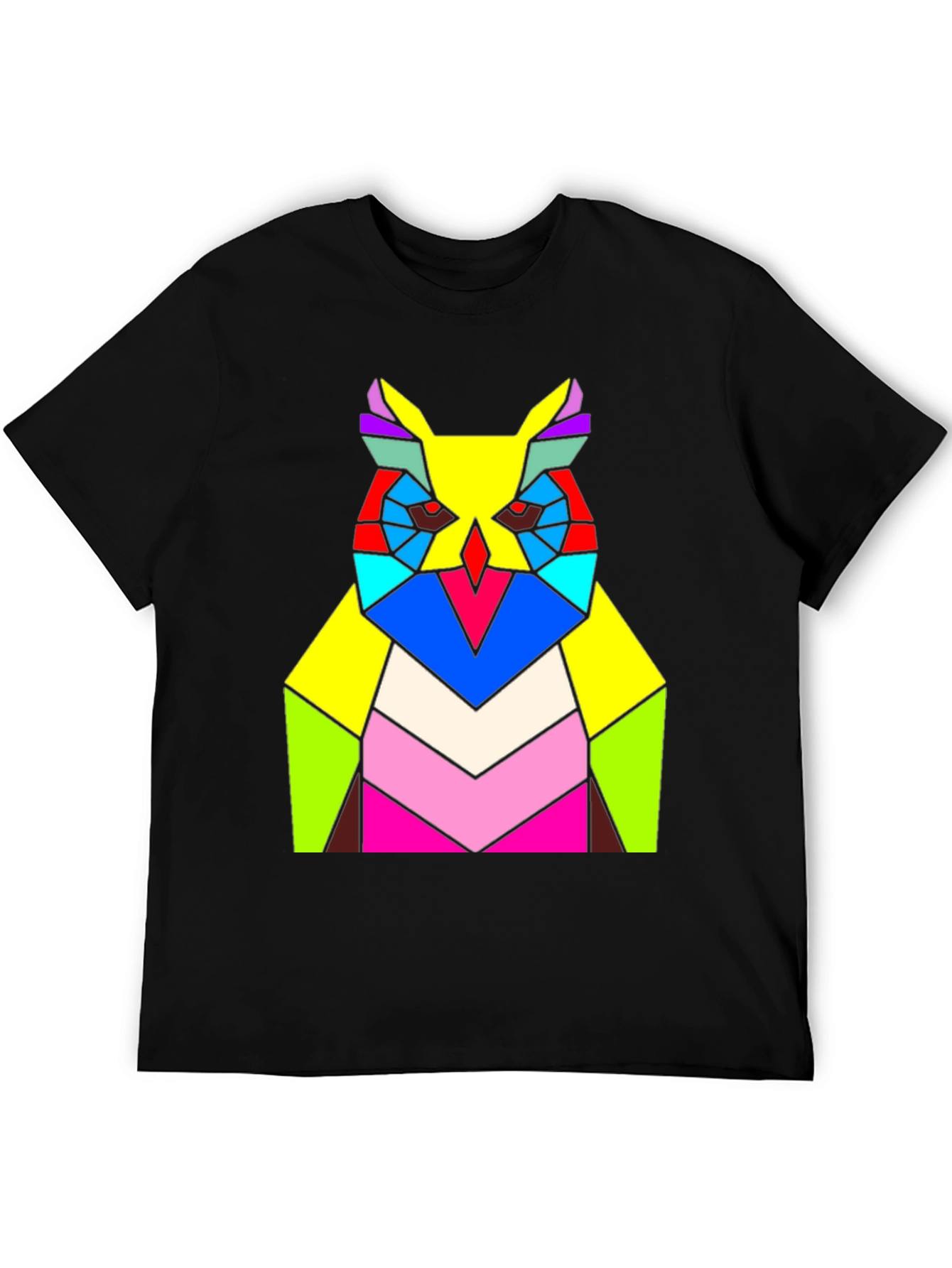 Abstract Geometric Owl T-Shirt - Vivid Colors Modern Design