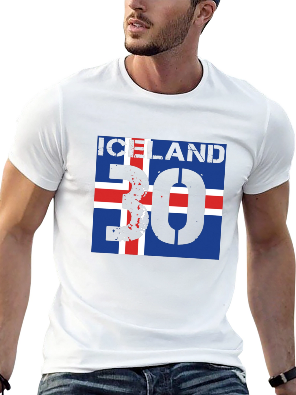 Iceland Flag T-Shirt with Distressed Number 30 Design