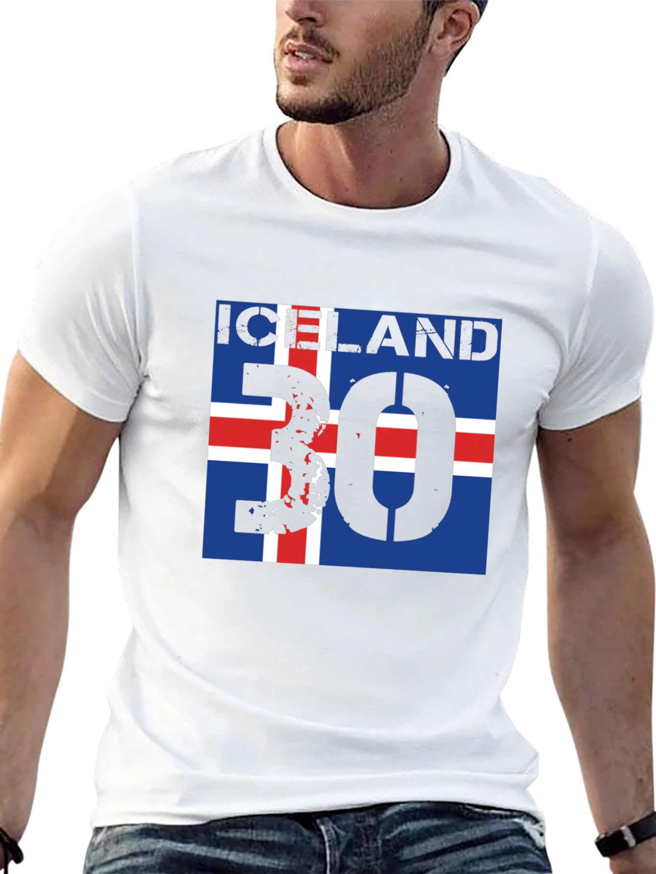 Iceland Flag T-Shirt with Distressed Number 30 Design