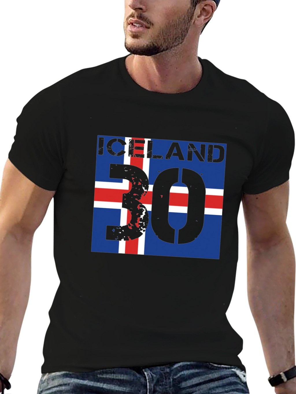 Iceland Flag T-Shirt with Distressed Number 30 Design