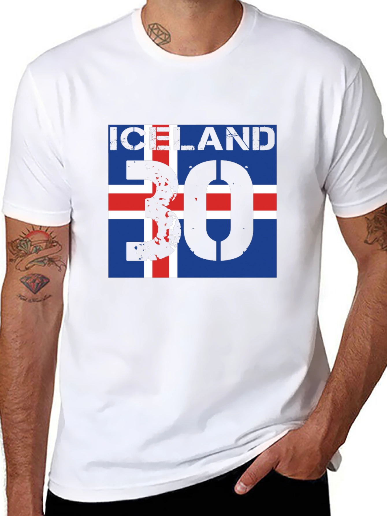 Iceland Flag T-Shirt with Distressed Number 30 Design