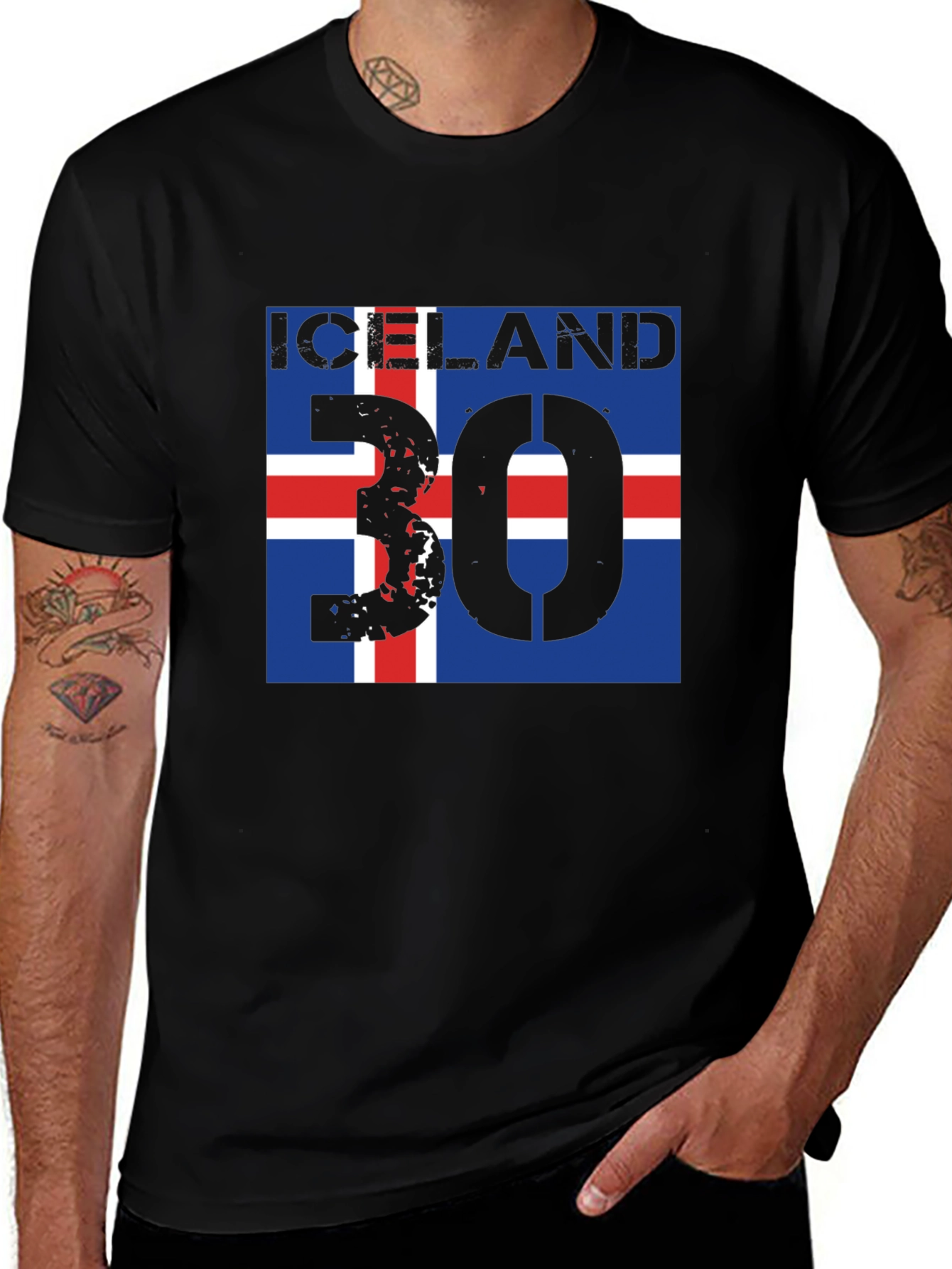 Iceland Flag T-Shirt with Distressed Number 30 Design
