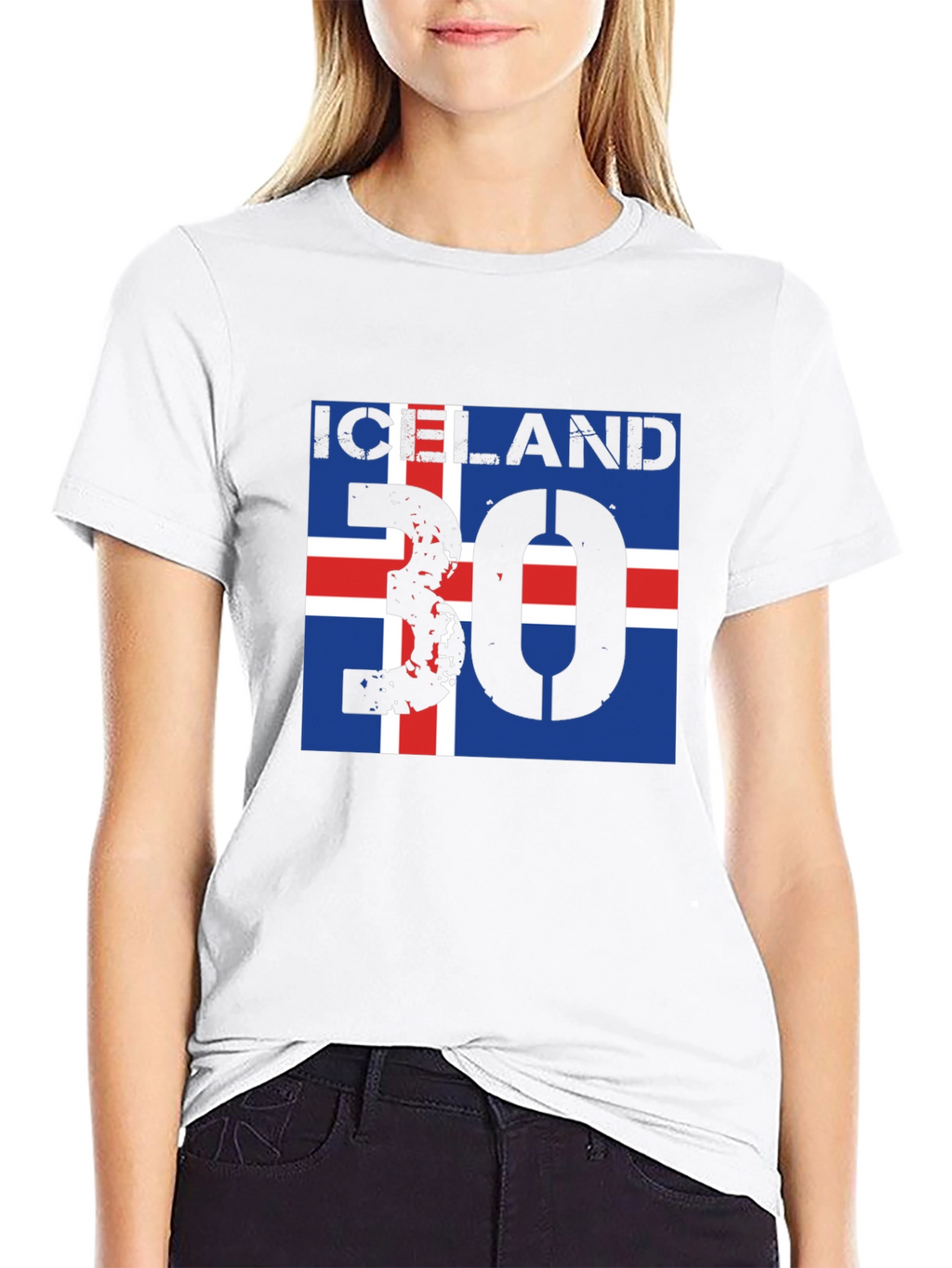 Iceland Flag T-Shirt with Distressed Number 30 Design