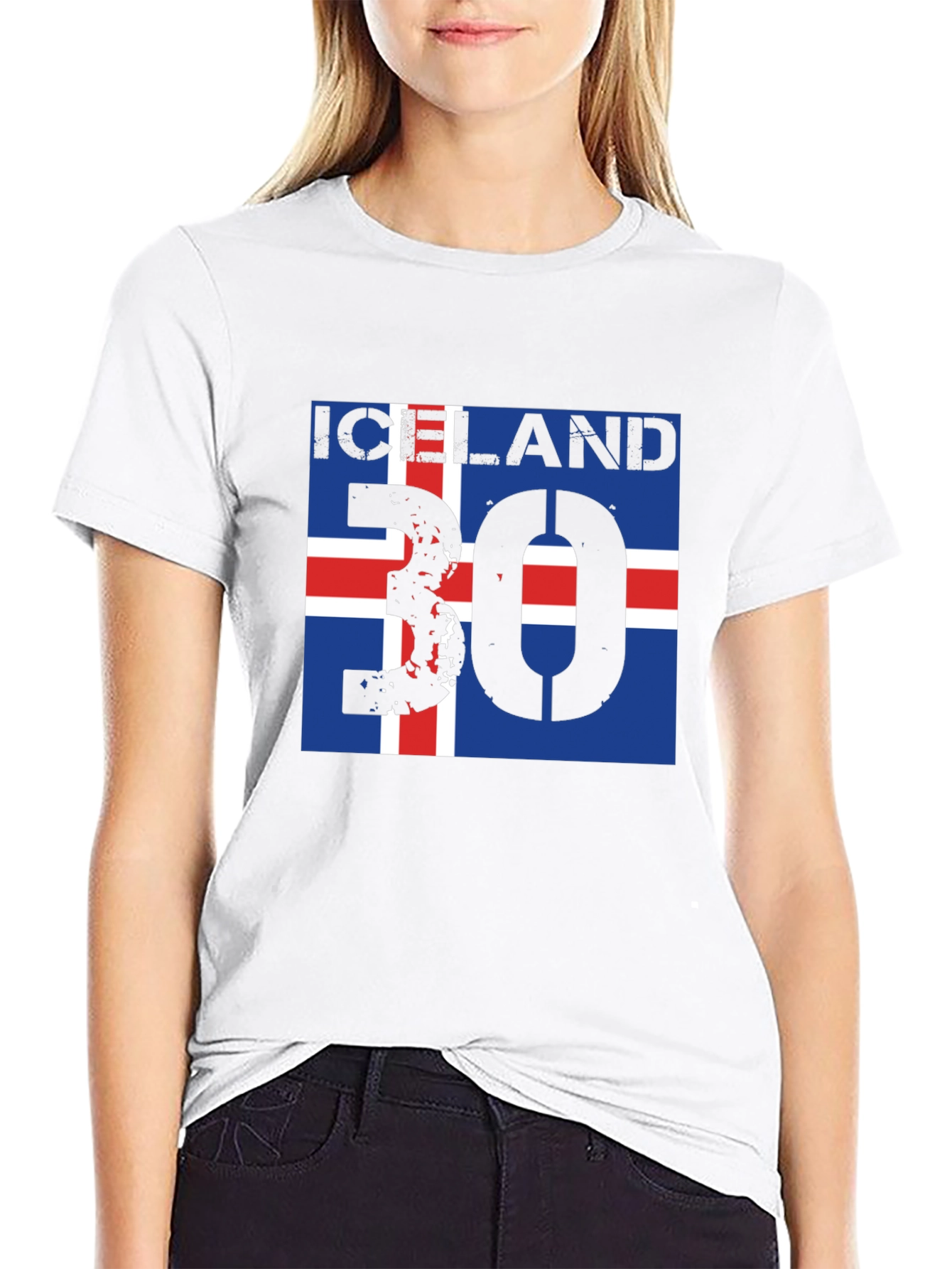 Iceland Flag T-Shirt with Distressed Number 30 Design