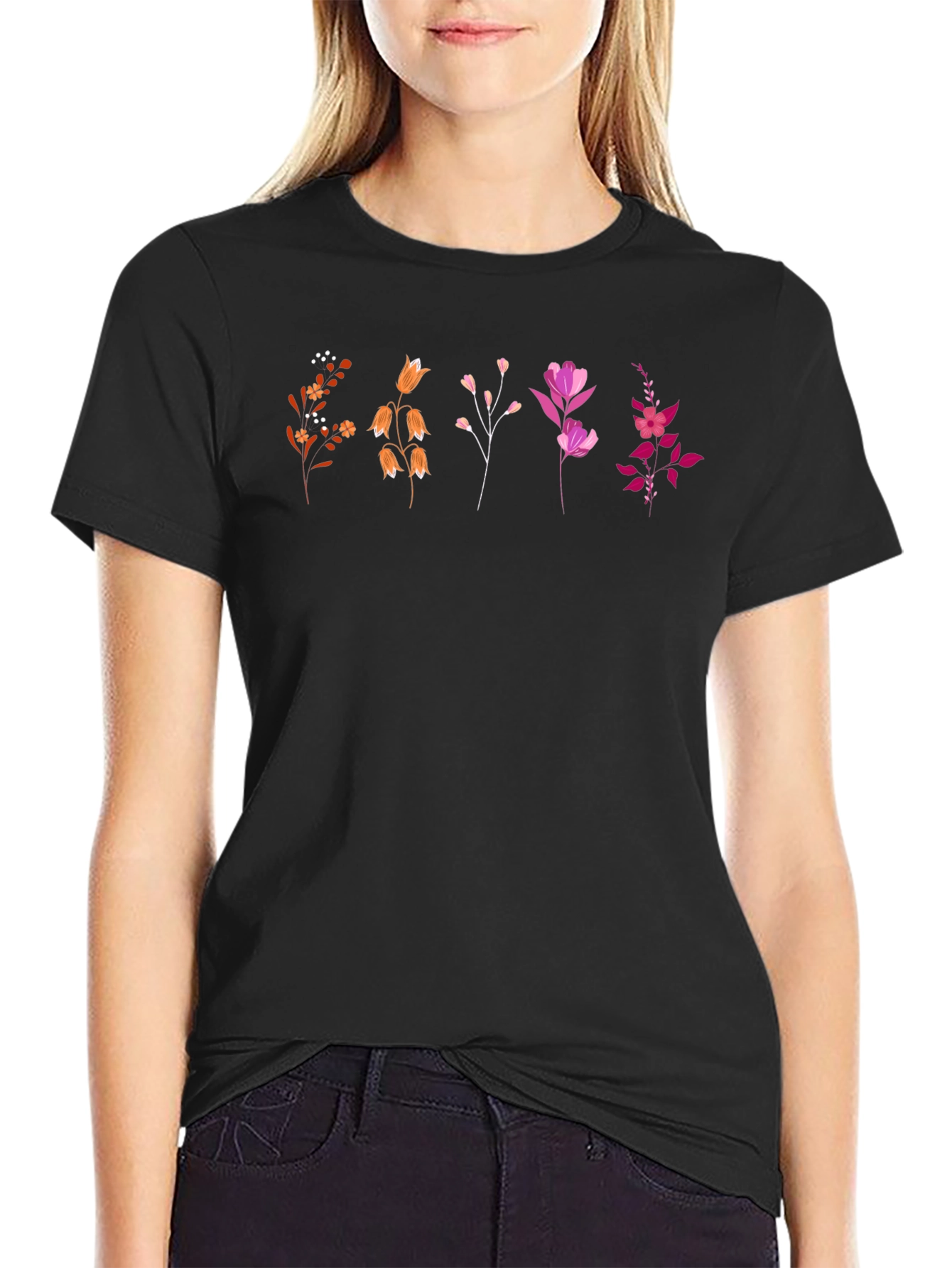 Floral Graphic Tee - Stylish Unisex Black T-Shirt