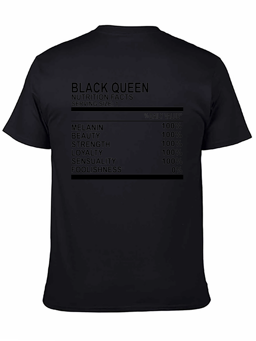 Black Queen Nutrition Facts Graphic T-Shirt