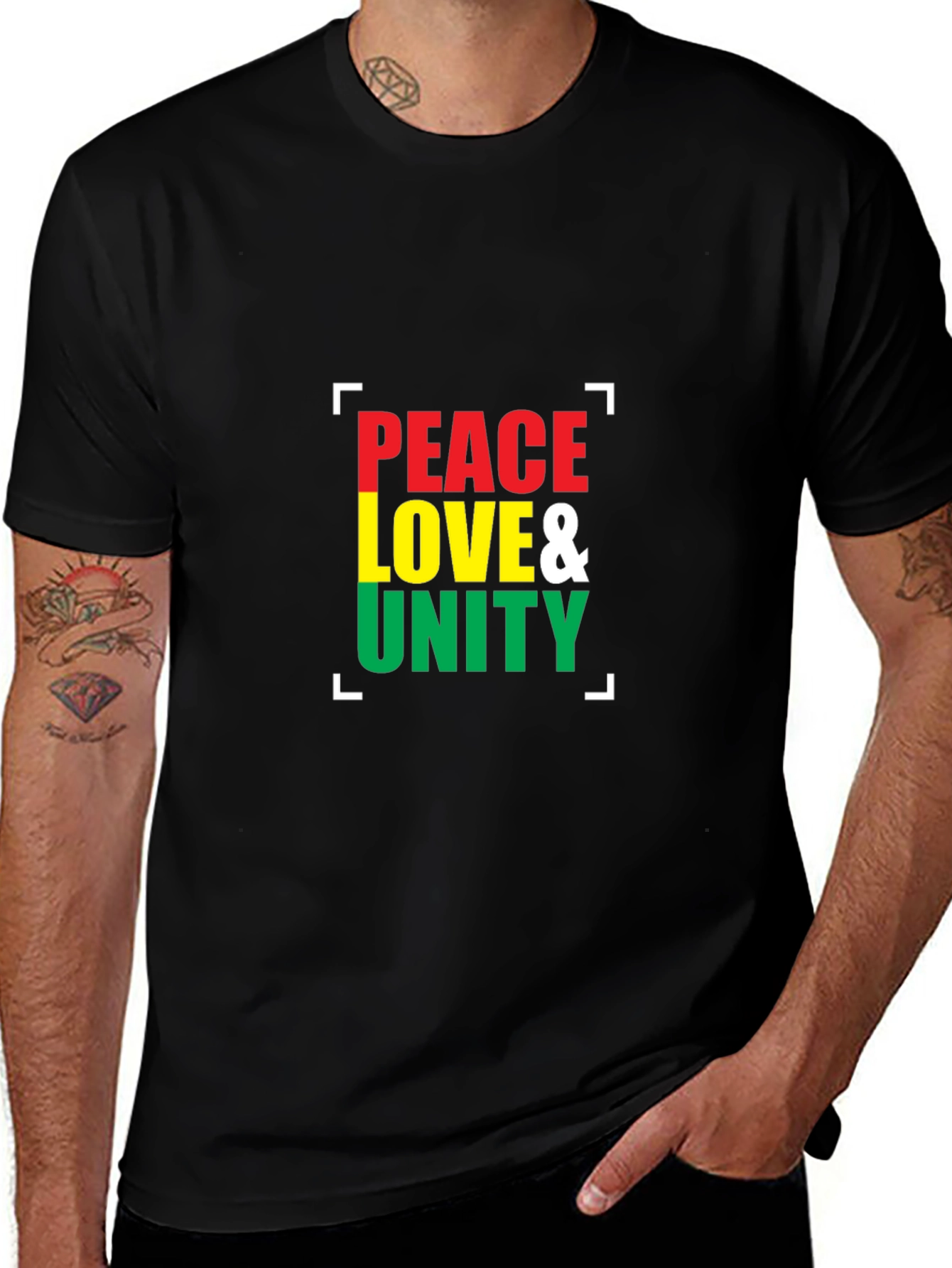 Peace Love & Unity Graphic Tee - Rasta Colors