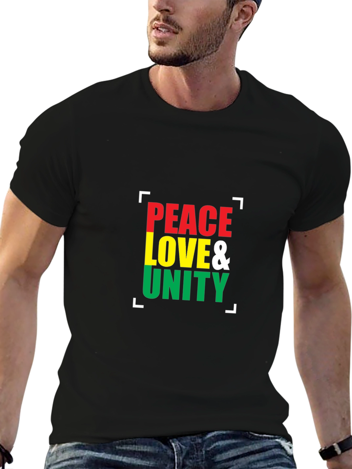 Peace Love & Unity Graphic Tee - Rasta Colors