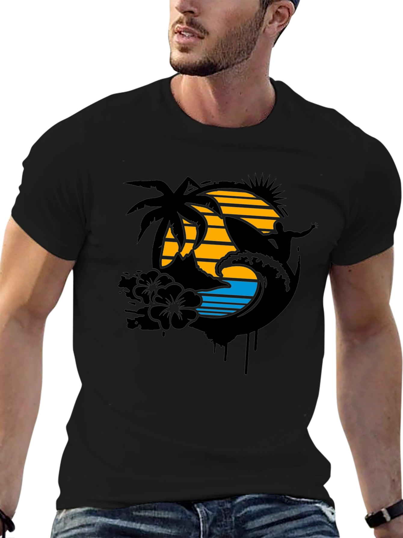 Tropical Surf T-Shirt - Black Graphic Tee