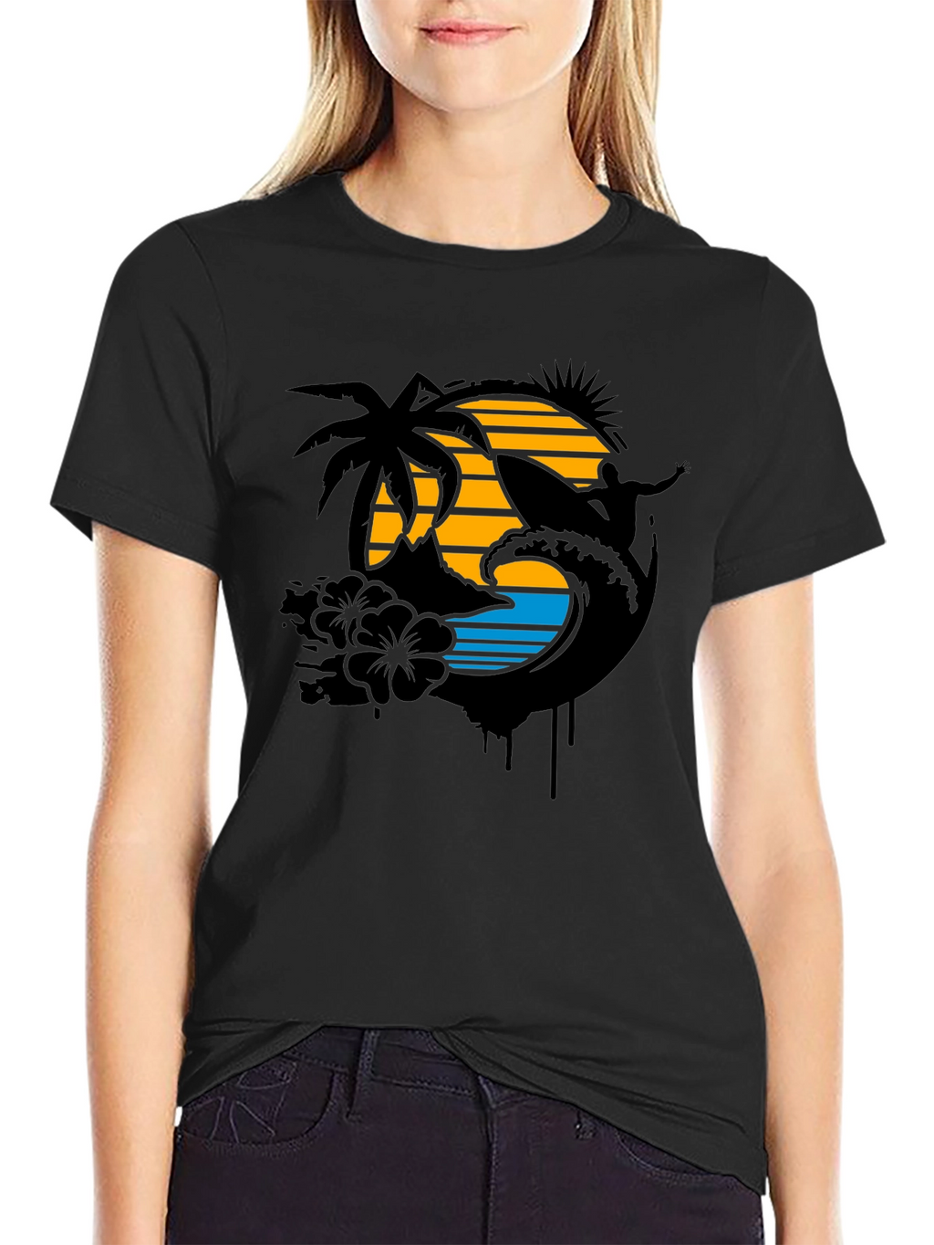 Tropical Surf T-Shirt - Black Graphic Tee