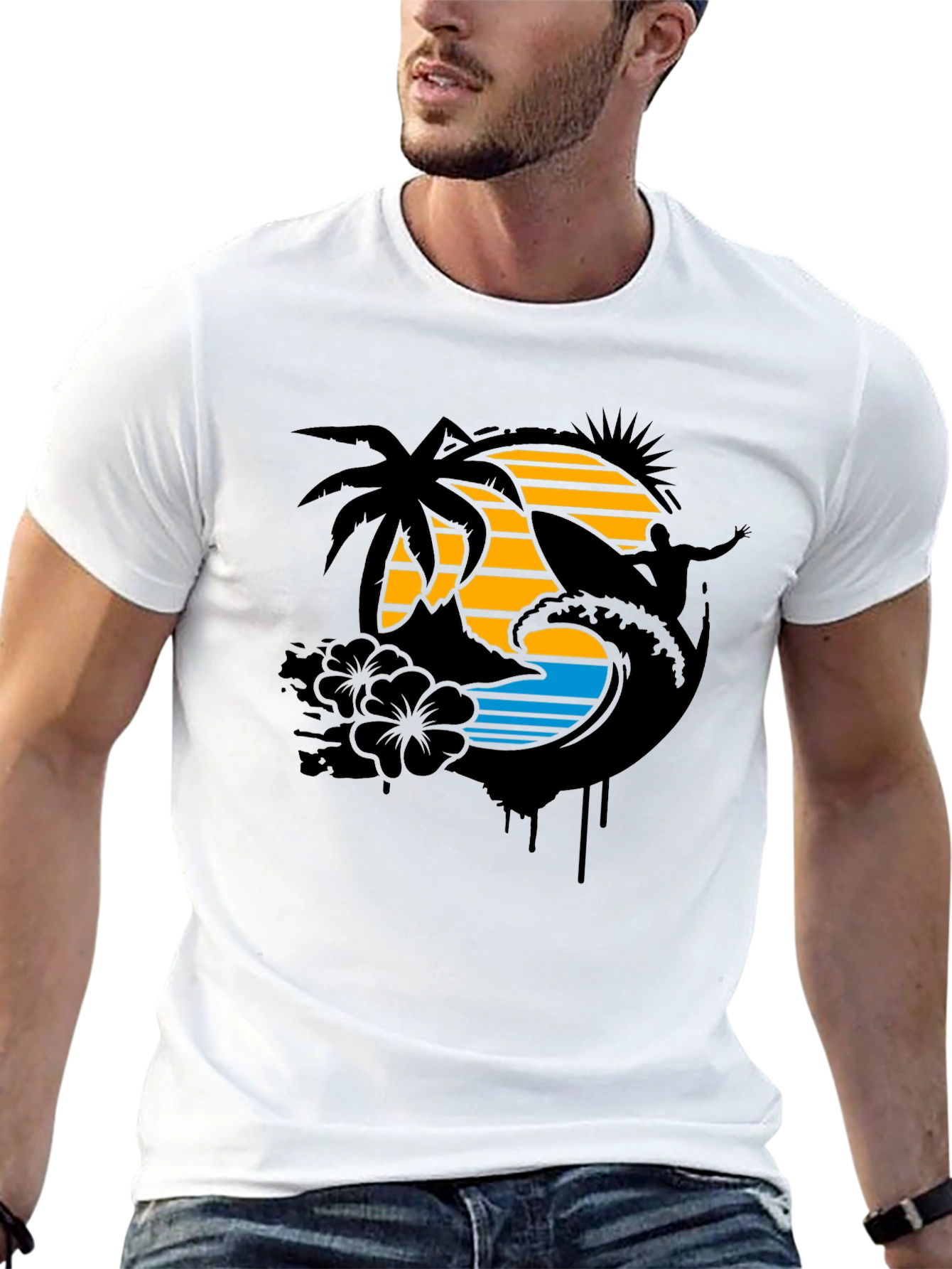 Tropical Surf T-Shirt - Black Graphic Tee