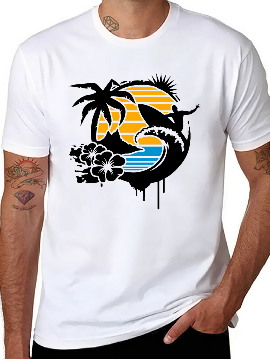Tropical Surf T-Shirt - Black Graphic Tee