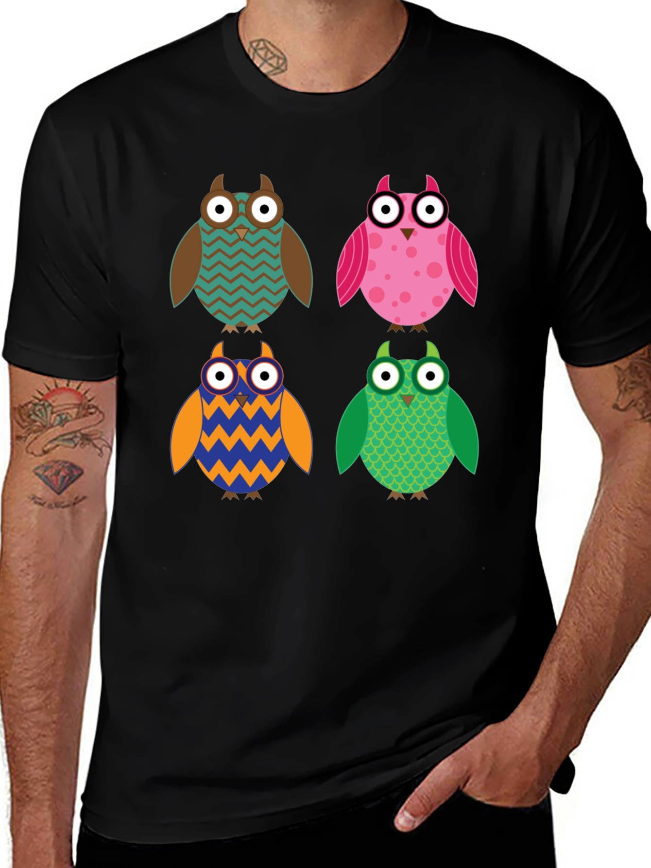 Colorful Owl T-Shirt: Cute Cartoon Design
