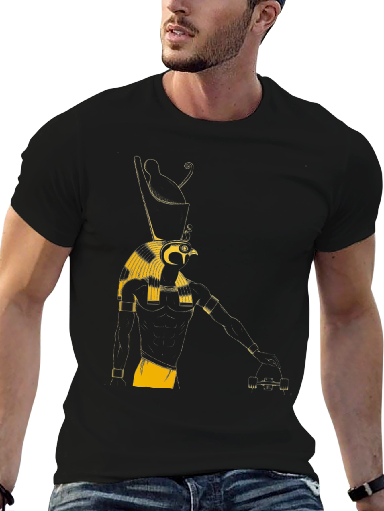 Egyptian God Graphic Tee - Black Cotton T-Shirt