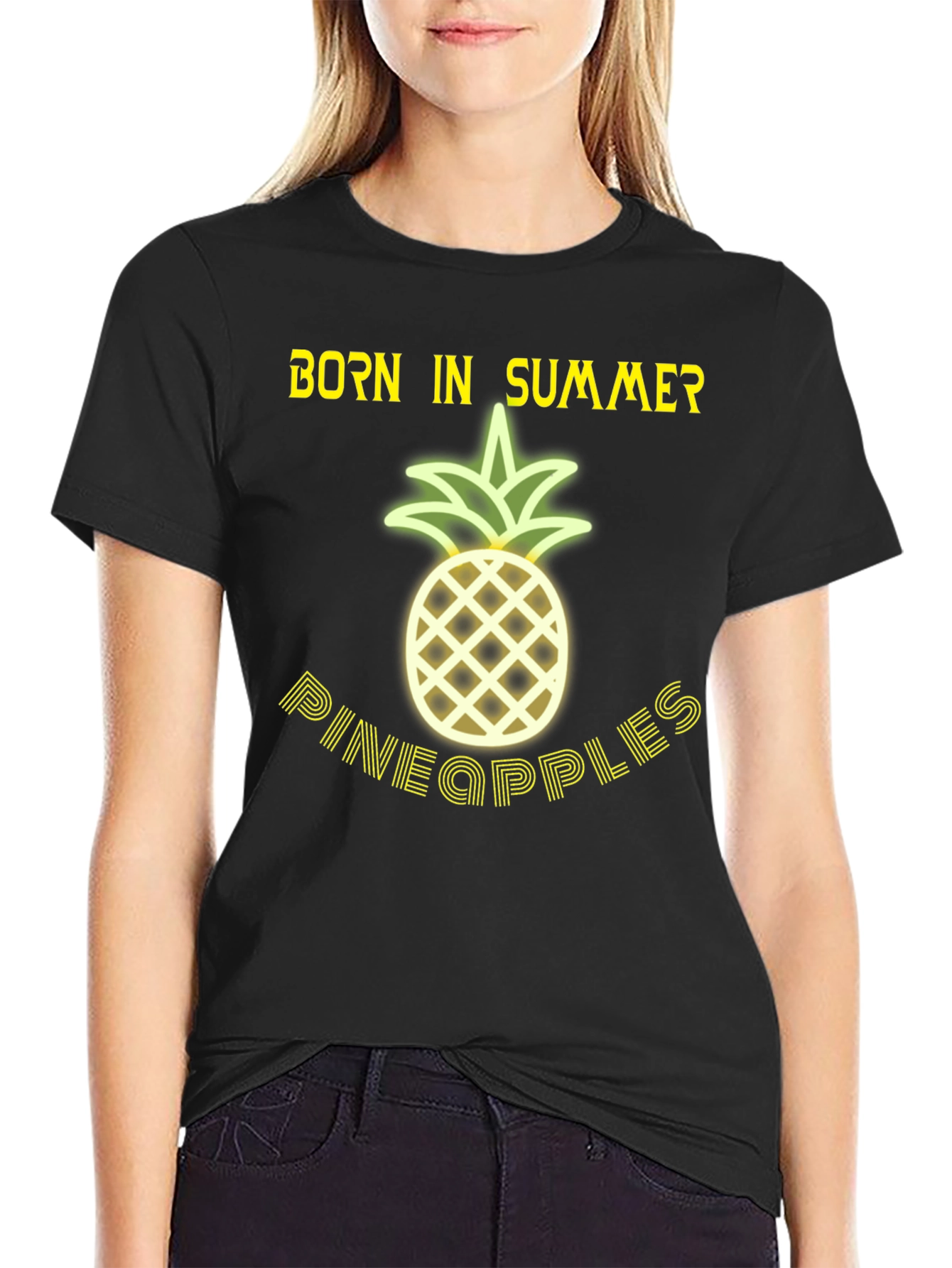 Born in Summer Pineapple Graphic T-Shirt