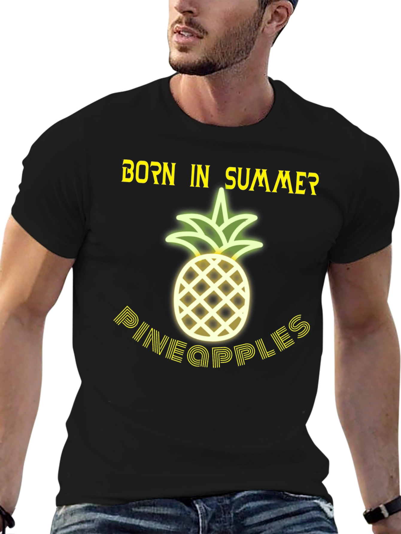 Born in Summer Pineapple Graphic T-Shirt