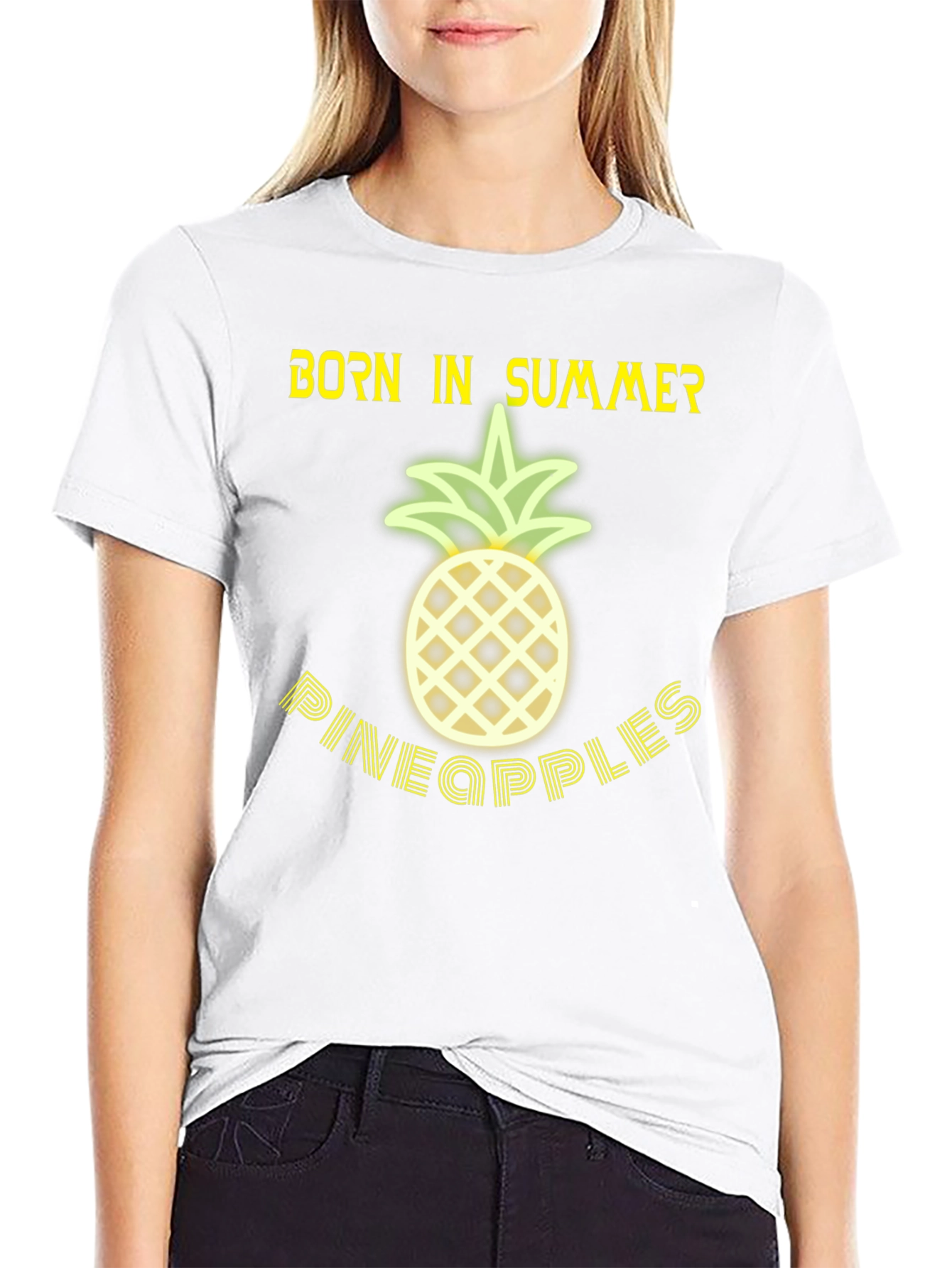 Born in Summer Pineapple Graphic T-Shirt