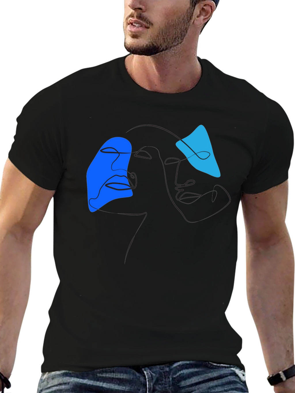 Abstract Line Art Graphic Tee - Modern Black T-Shirt