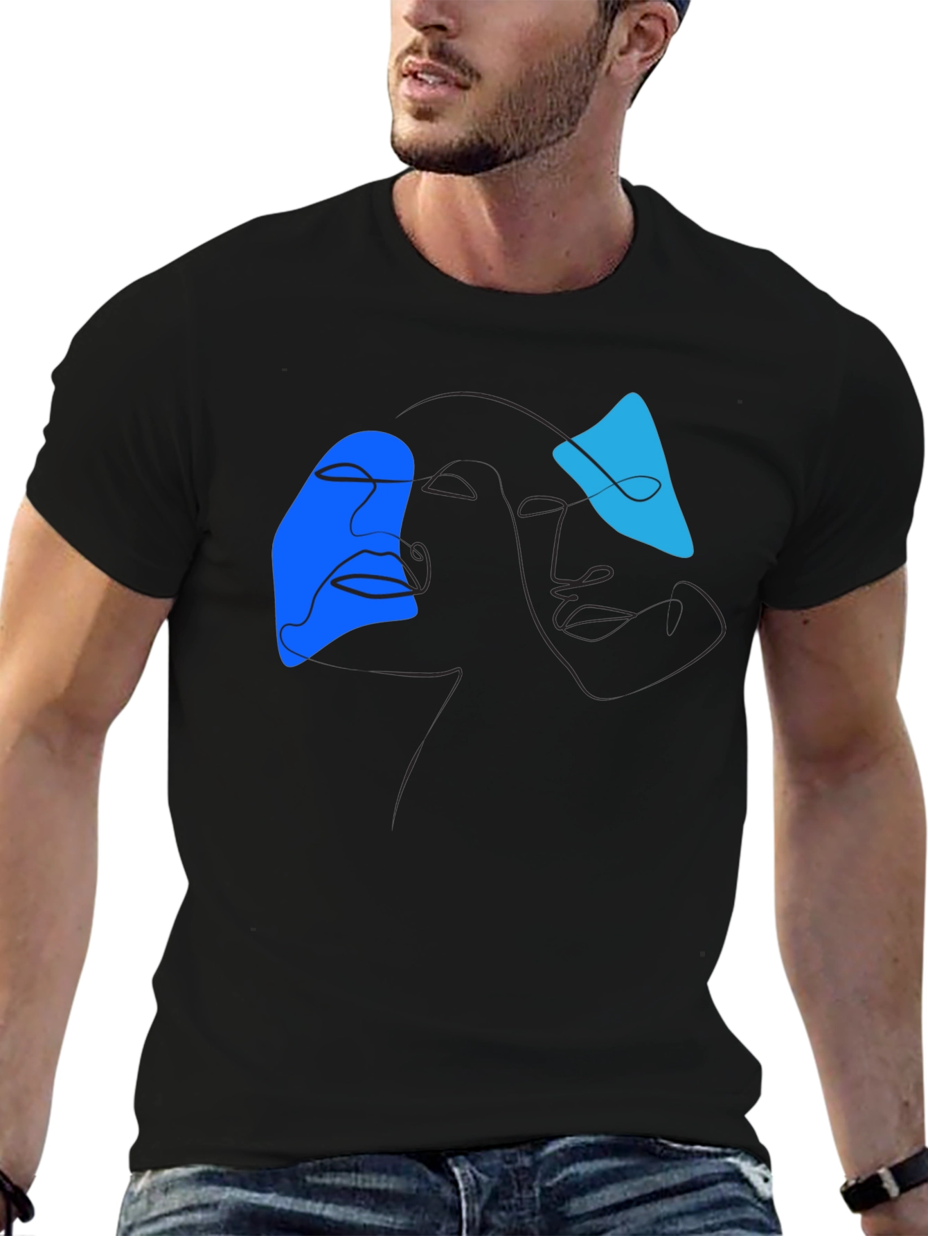 Abstract Line Art Graphic Tee - Modern Black T-Shirt