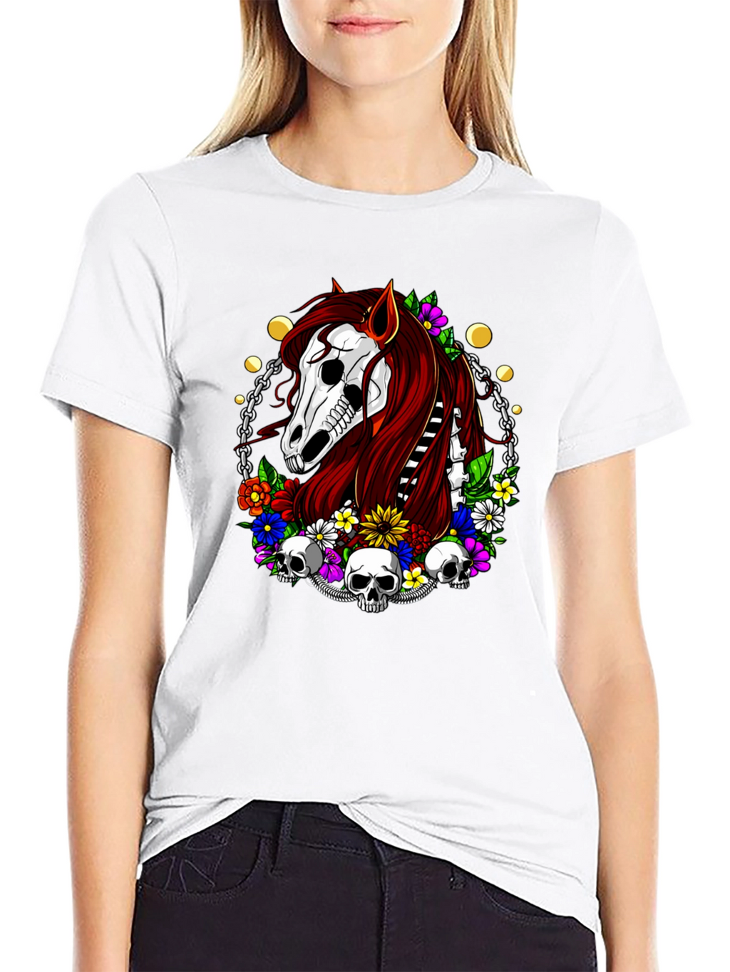 Skull Horse Graphic T-Shirt - Edgy Style