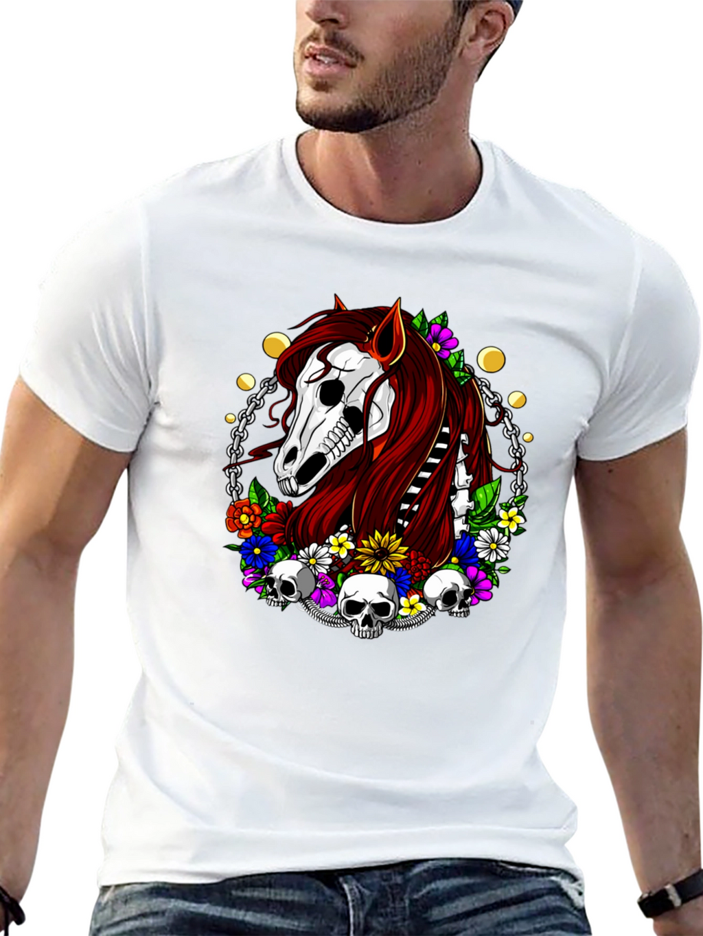 Skull Horse Graphic T-Shirt - Edgy Style