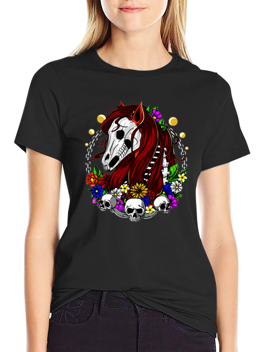 Skull Horse Graphic T-Shirt - Edgy Style