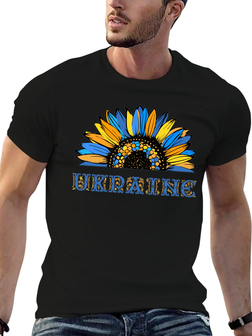 Ukraine Sunflower Graphic T-Shirt - Black