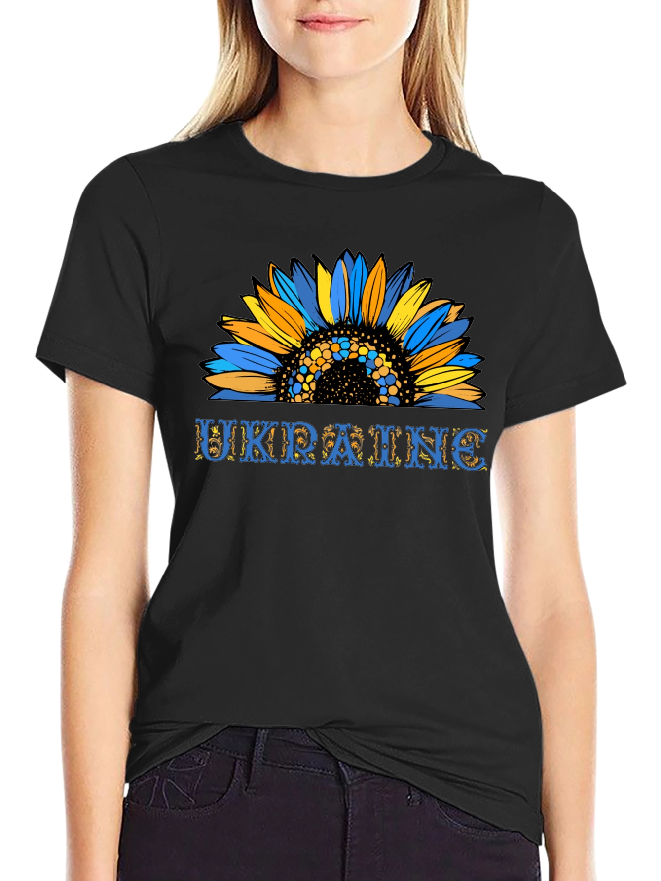 Ukraine Sunflower Graphic T-Shirt - Black