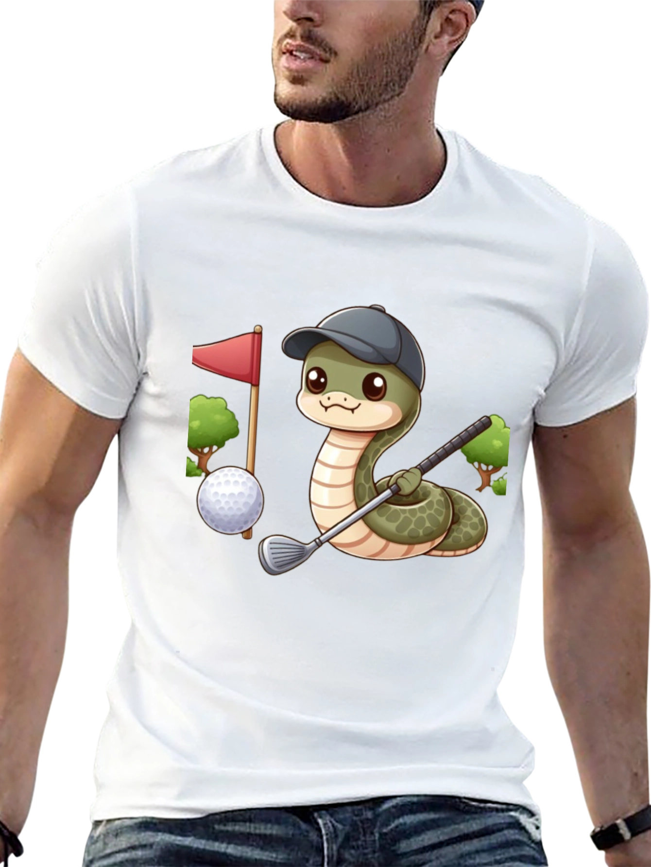Golfing Snake T-Shirt - Playful Cartoon Design