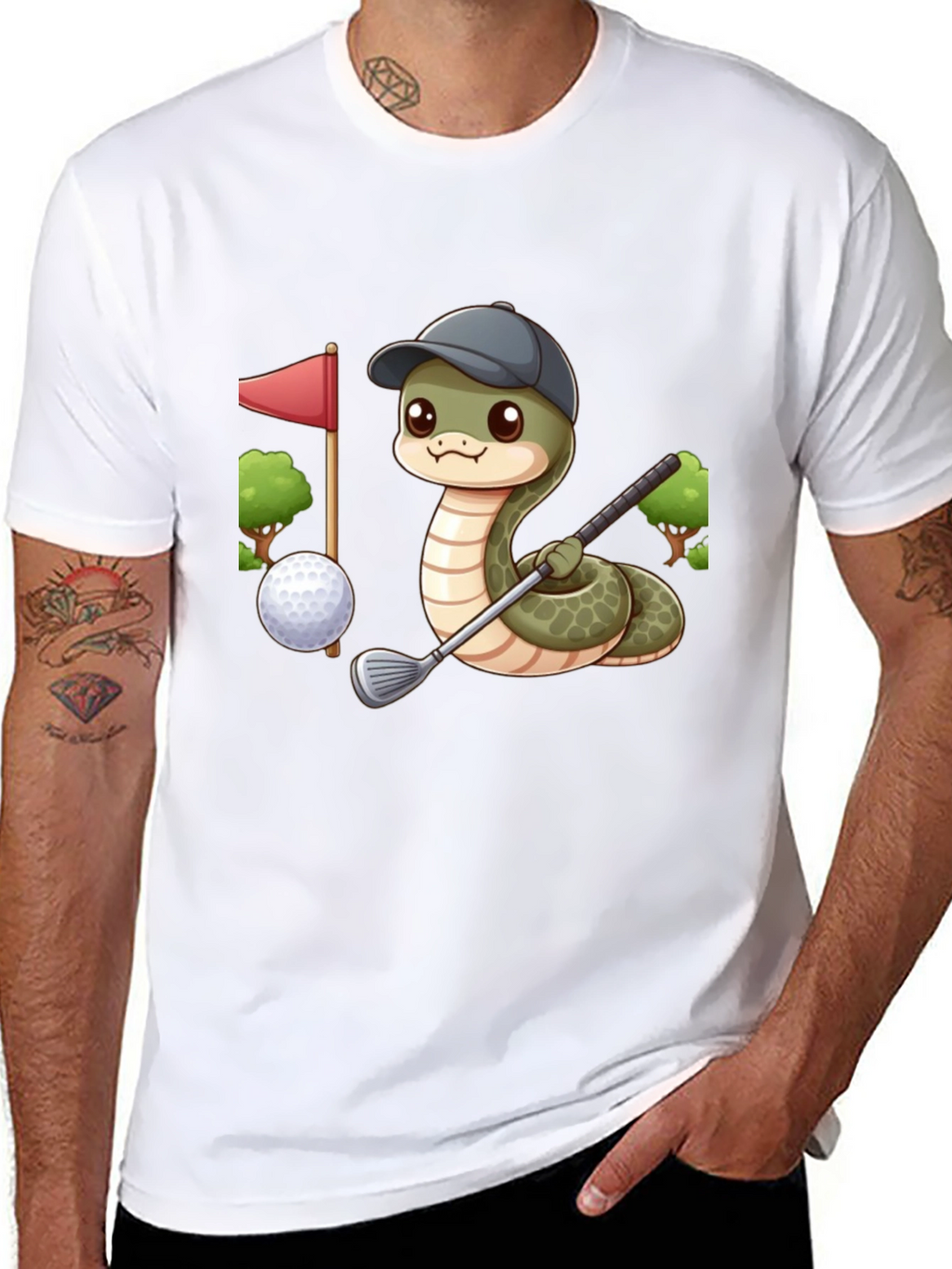 Golfing Snake T-Shirt - Playful Cartoon Design