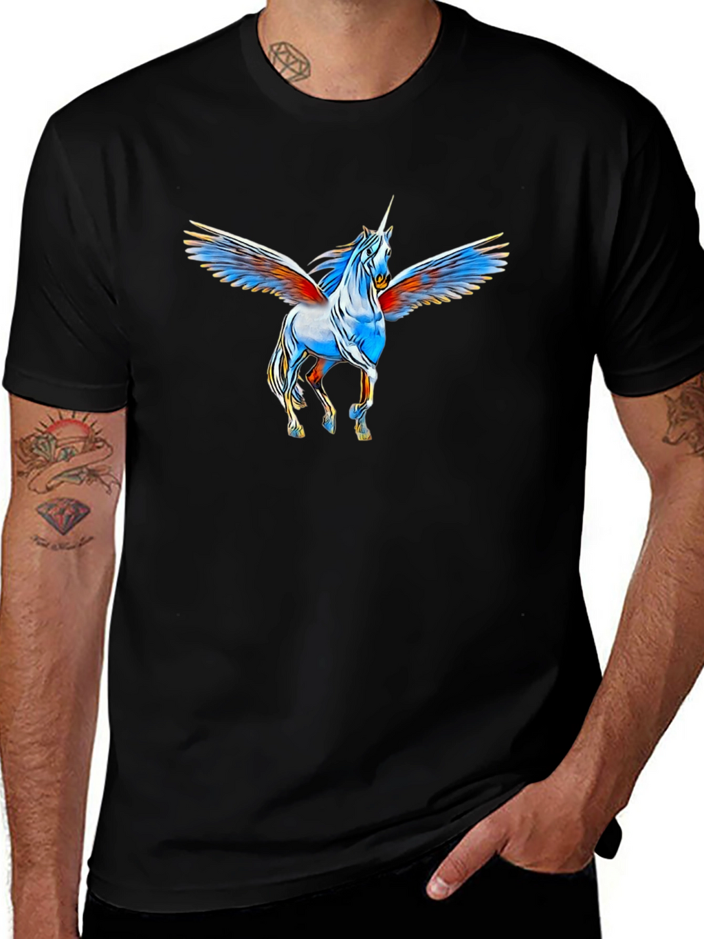 Unicorn Pegasus Graphic Black T-Shirt