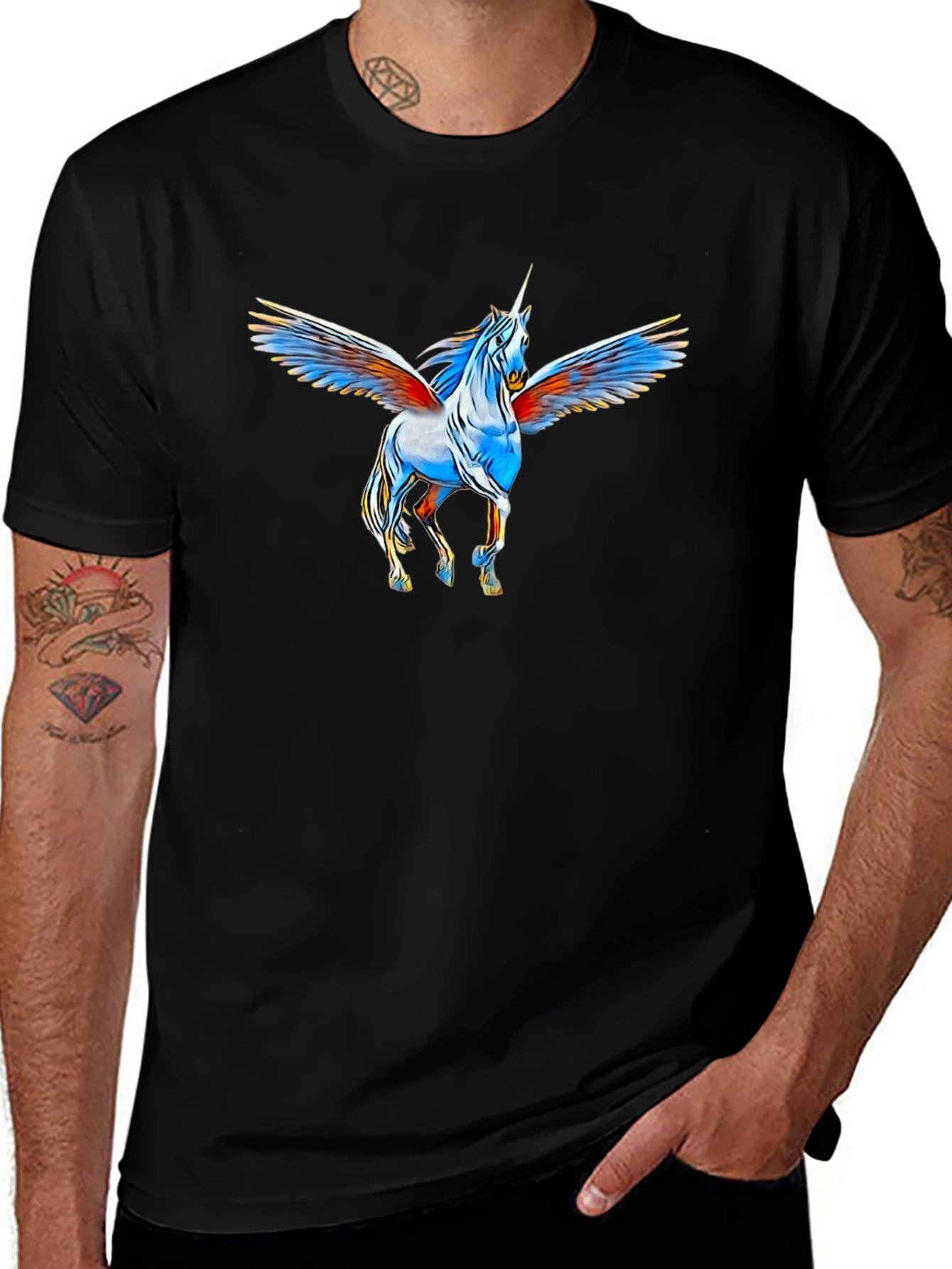 Unicorn Pegasus Graphic Black T-Shirt